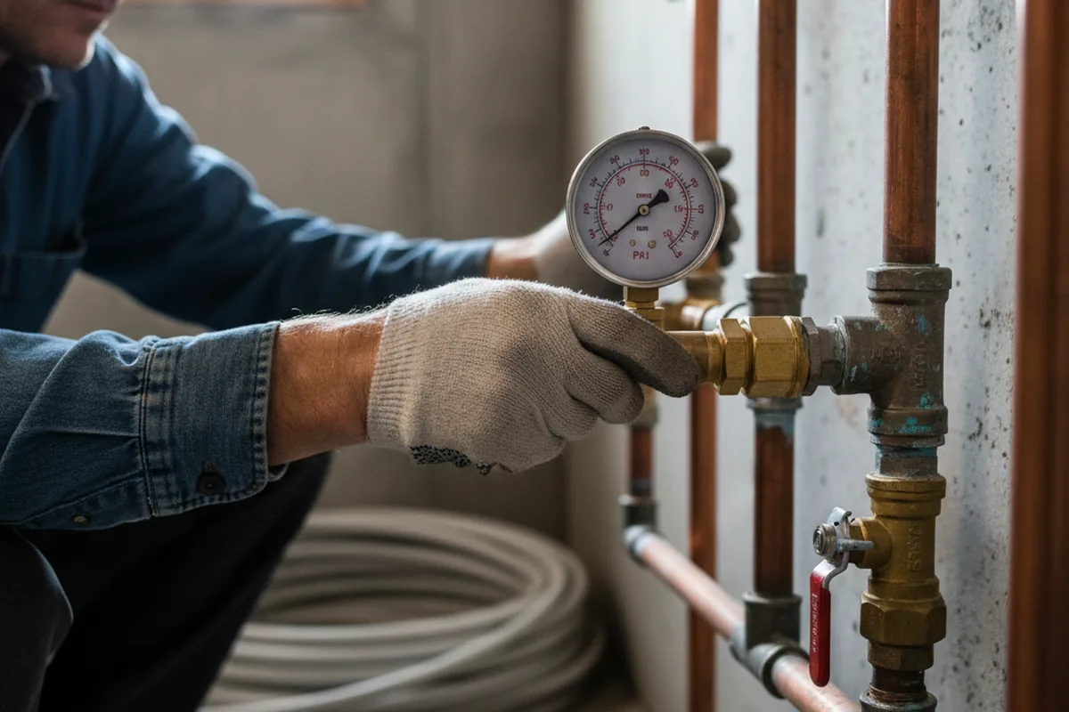 Pressure testing a repaired line during Water Line Repair in Tamms